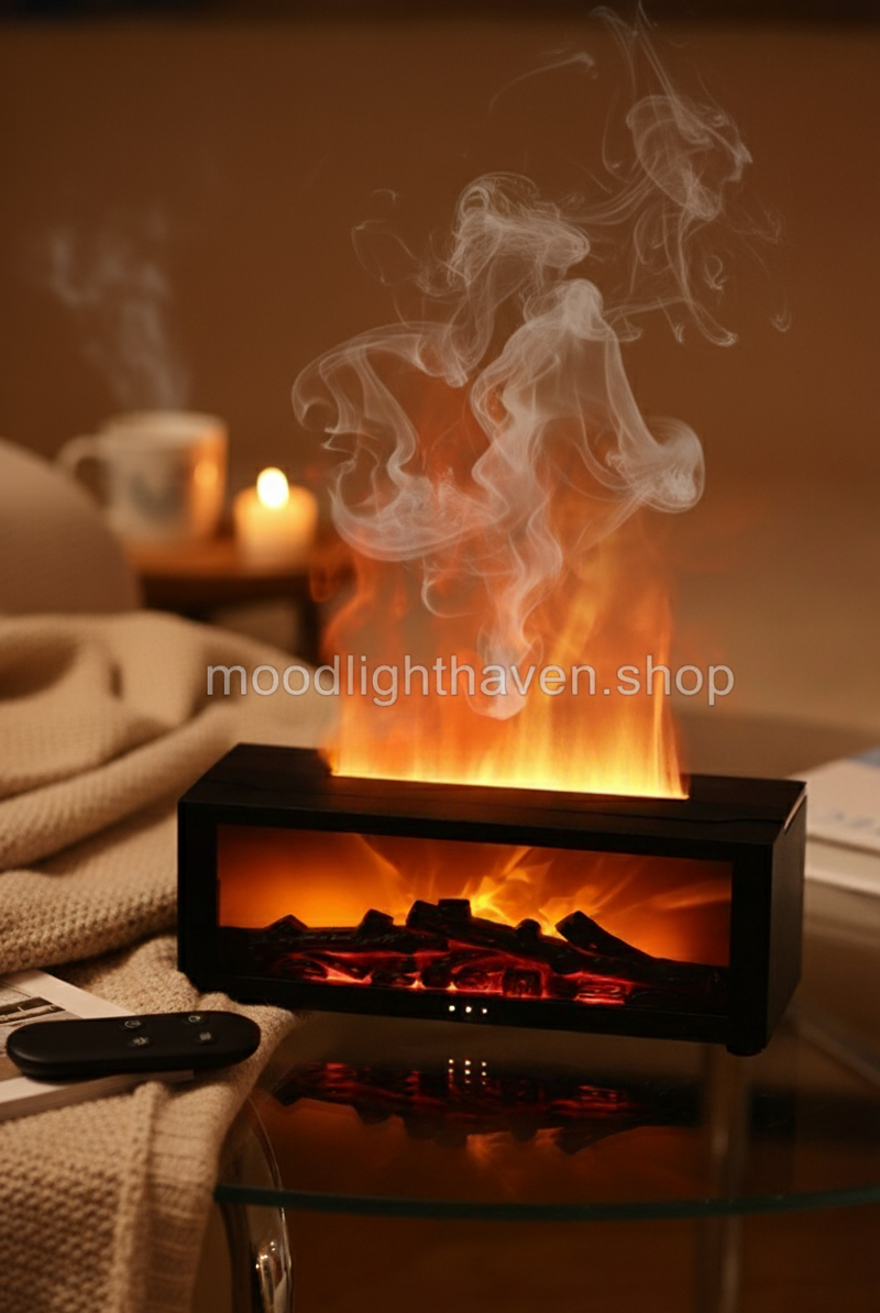 Fireplace Flame Diffuser - LED Aromatherapy Humidifier with realistic mist
