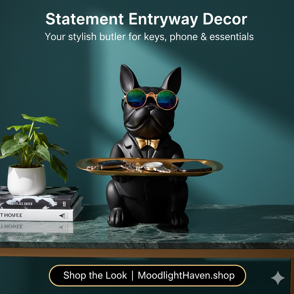 French Bulldog Statue with Tray – Modern Home Decor Gift