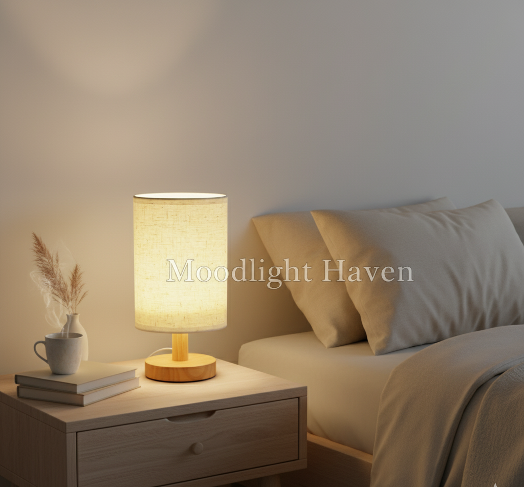 Bamboo Bedside Lamp - Minimalist Linen Night Light USB