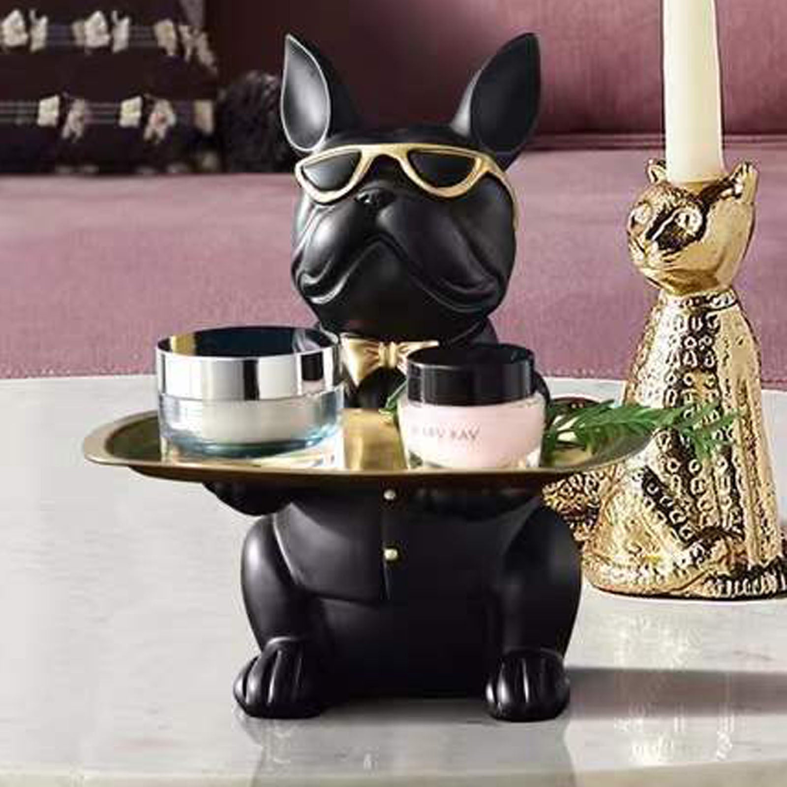 French Bulldog Statue with Tray – Modern Décor Accent & Gift