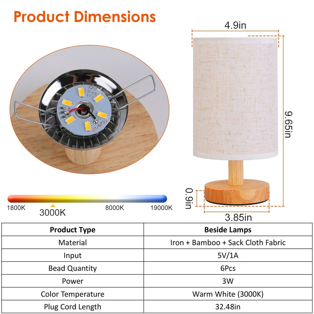 Minimalist Bamboo & Linen Bedside Lamp – Warm USB Glow