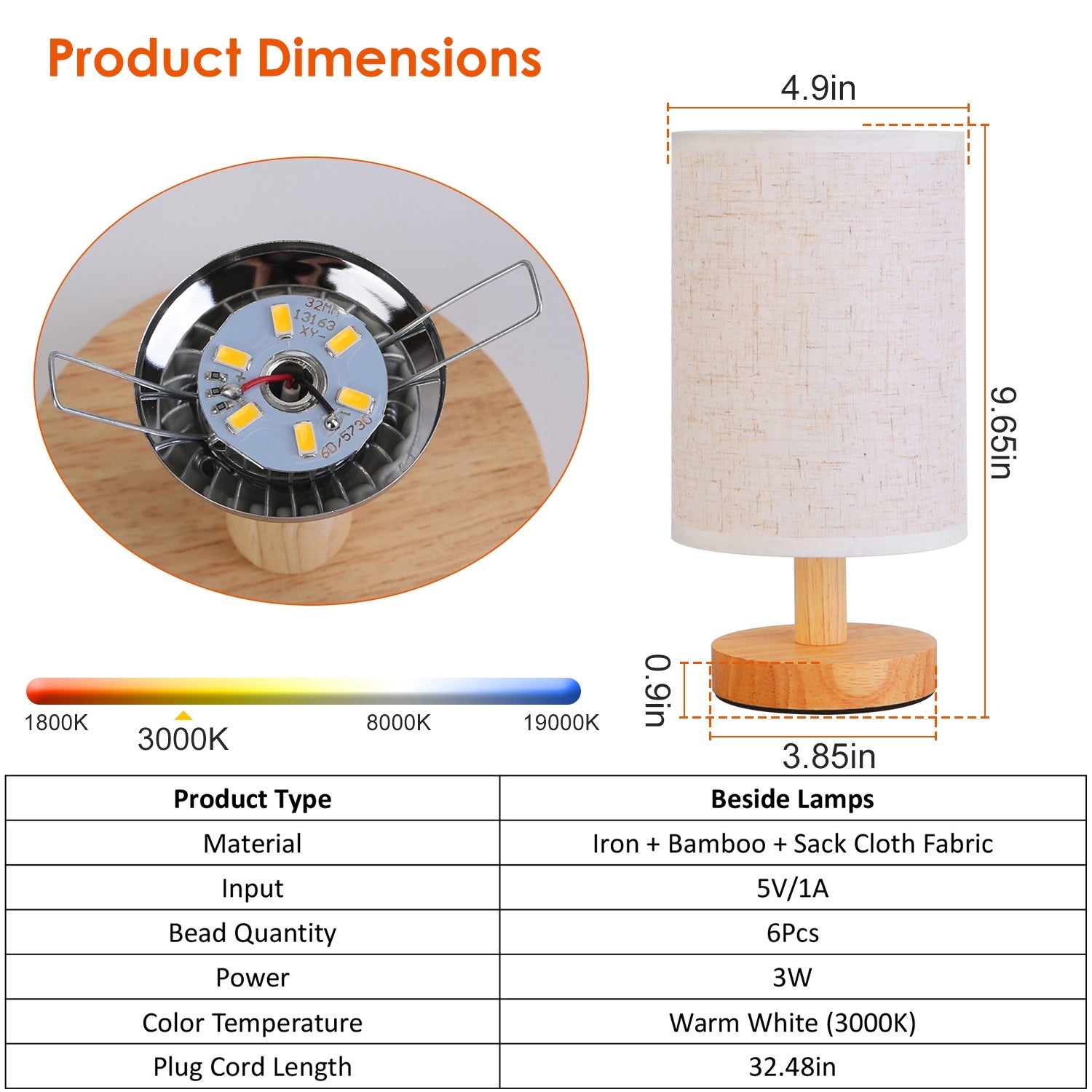 Minimalist Bamboo & Linen Bedside Lamp – Warm USB Glow