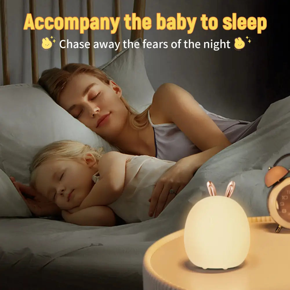 BPA-free squishy silicone bunny night light for baby nursery with tap control
