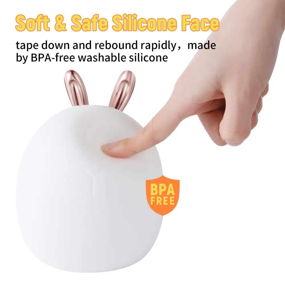 BPA-free squishy silicone bunny night light for baby nursery with tap control