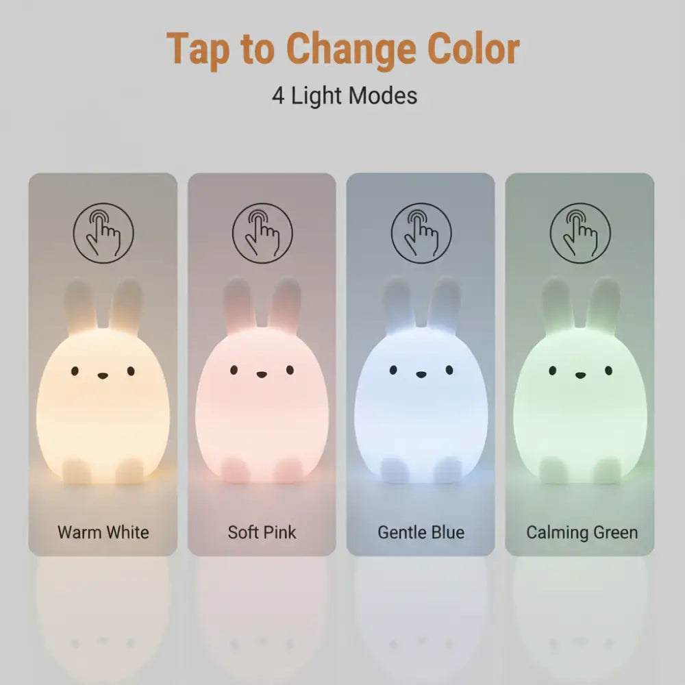 BPA-free squishy silicone bunny night light for baby nursery with tap control