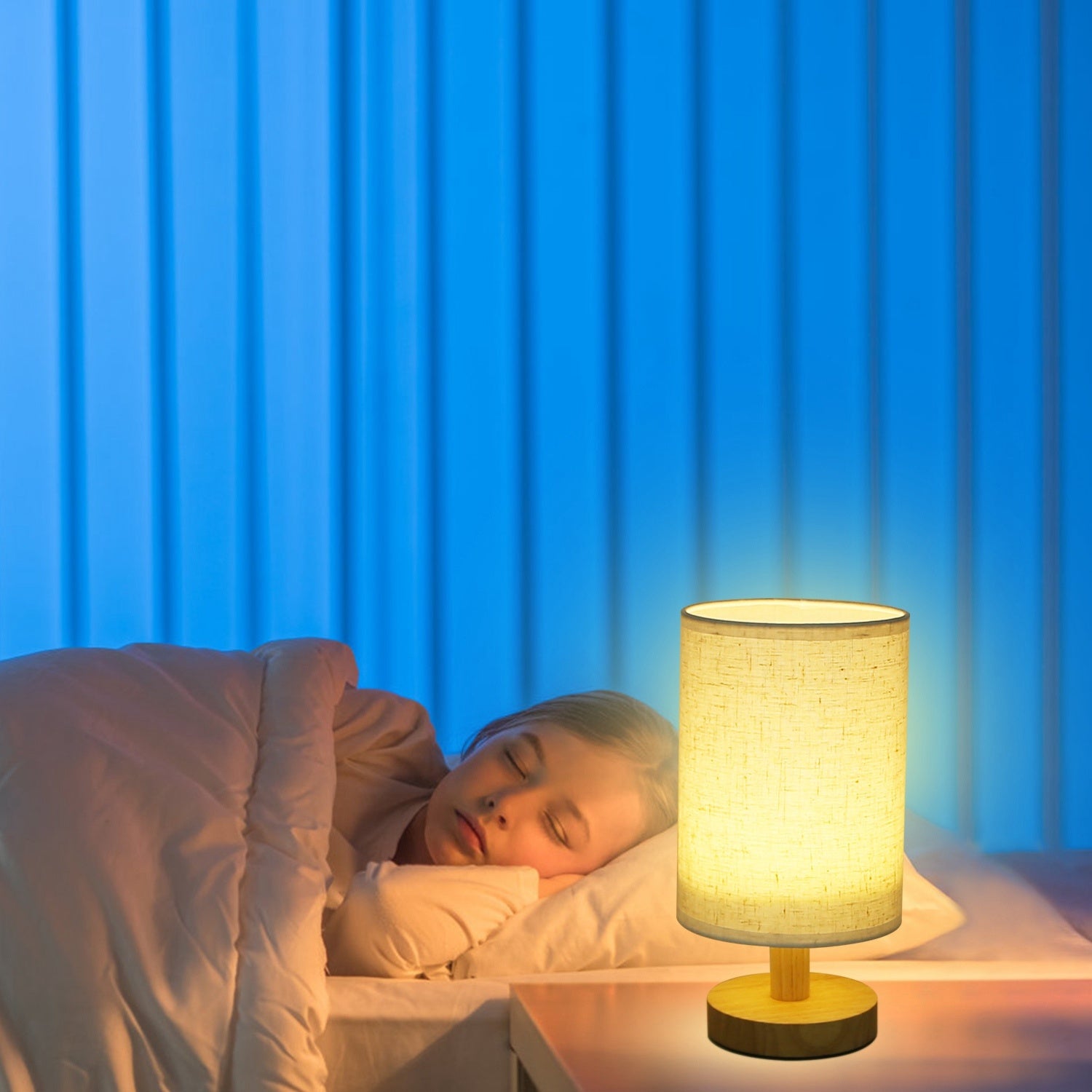Minimalist Bamboo & Linen Bedside Lamp – Warm USB Glow