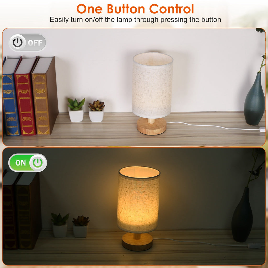 Minimalist Bamboo & Linen Bedside Lamp – Warm USB Glow