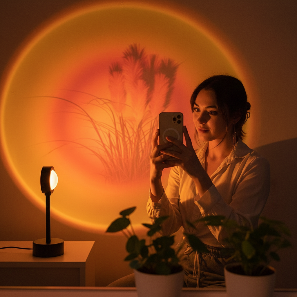 aesthetic app controlled RGB sunset projector lamp for golden hour photography