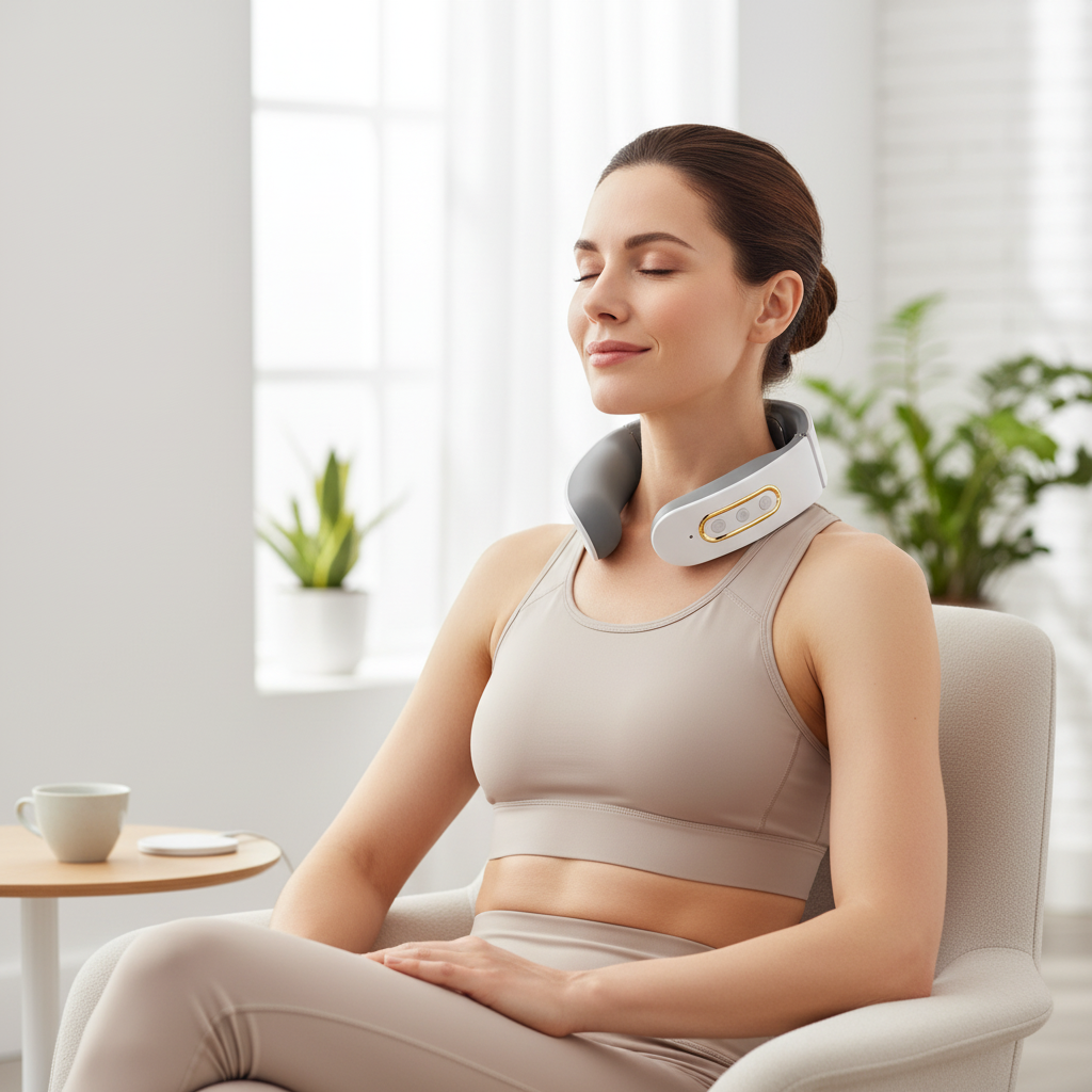 rechargeable smart EMS neck massager with heat compress for cervical spine pain relief