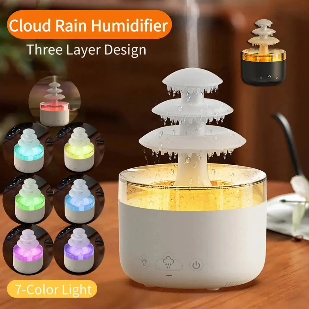 viral rain cloud humidifier and aroma diffuser with soothing white noise rain sound